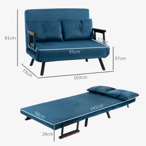 HOMCOM Click Clack 2 Seater Sofa Bed Settee for Living Room, Guest Room, Blue