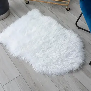 A.Unique Home Luxurious Faux Fur Sheepskin WHITE Rug - 1200GSM Softness for Cosy Comfort - 90cm x 60cm