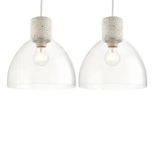 First Choice Lighting Set of 2 Treson Clear Glass and White Terrazzo Concrete Pendants