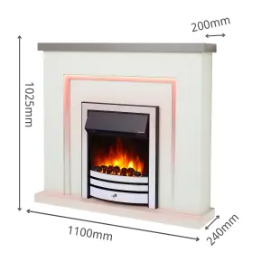 Bempton Electric Fireplace Suite - Grey top, White hearth, Chrome fire