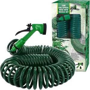 15M 50FT Retractable Coil Hose Garden Spray Gun 5 Function Pipe Reel Nozzle Tap