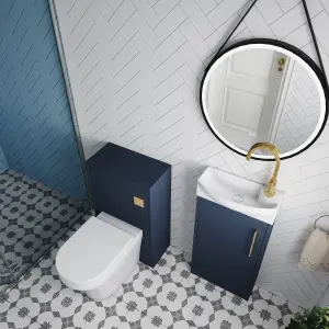 Cloakroom Suite - Left Hand 440mm Vanity, WC Unit, Toilet and Tap - Blue/Brass