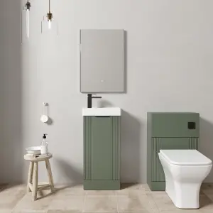 Cloakroom Suite - Fluted Floor Standing Vanity, WC, Toilet and Tap- Green/Black