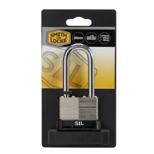 Smith & Locke Laminated Steel Black Long Open shackle Padlock (W)50mm