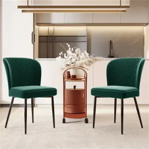 Modern Vanity Chair Kitchen Accent Occasional Chair with Metal Legs for Dining Room Living Room, Dark Green, 2PCS