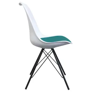 Soho White and Teal Plastic Dining Chair with Black Metal Legs