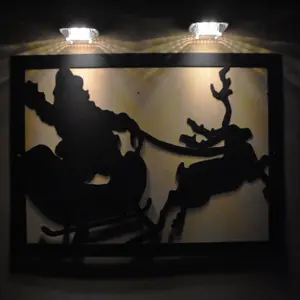 Premium Large Santa and Reindeer Garden Wall Art and Twin Solar Lighting