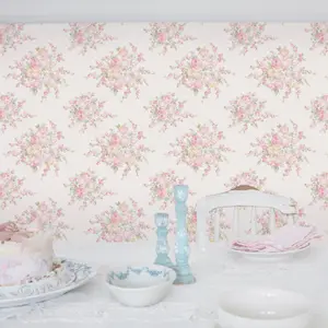 Shabby Chic by Rachel Ashwell Rose Blossom Pink Multi Damask Wallpaper