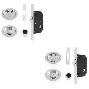 2 PACK - Sliding Pocket Door Lock & Latch Set - Polished Chrome Round Forend Finger Pull