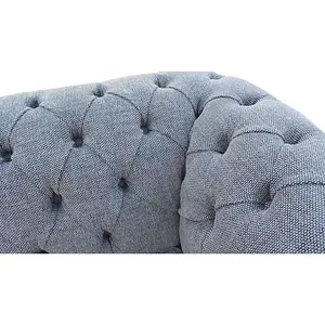 Chesterfield 3 Seater Sofa Settee Harley Slate Grey Fabric In Classic Style