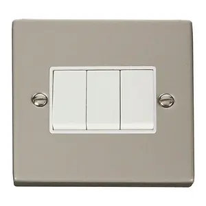 Pearl Nickel 10A 3 Gang 2 Way Light Switch - White Trim - SE Home