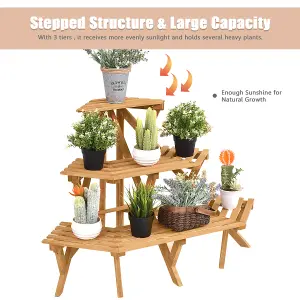 Costway 3-Tier Wooden Plant Pot Stand Lawn Shelves Flower Display Rack Organizer Holder