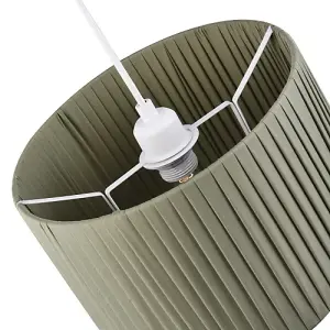 Contemporary Designer Double Pleated Olive Cotton Fabric 12 Drum Lamp Shade