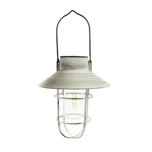 Festive Lights Solar Powered Filament Effect Hanging Fisherman Lantern Grey - Warm White LED