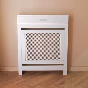 White Radiator Cover With Storage Draw - Small