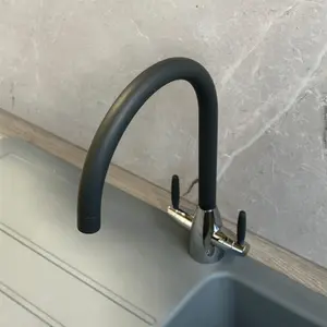 Liquida LC02GM Swan Neck Twin Lever Chrome & Gun Metal Kitchen Mixer Tap