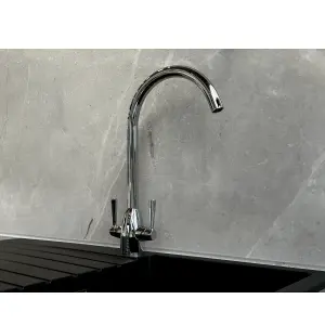 Liquida W05CH Swan Neck Twin Lever Swivel Spout Chrome Kitchen Mixer Tap