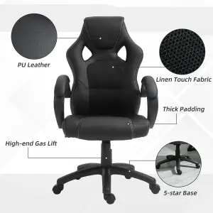 HOMCOM High-Back Gaming Chair Swivel Home Office Computer Racing Gamer Desk Faux Leather, Black