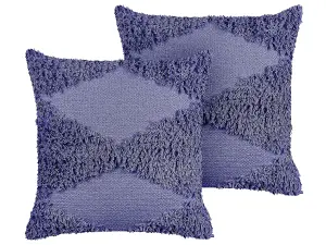 Set of 2 Cushions RHOEO Cotton 45 x 45 cm Geometric Tufted Violet