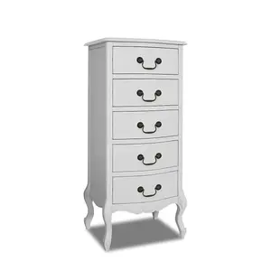 Juliette White Shabby Chic 5 Drawer Tallboy