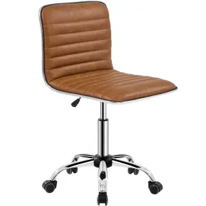 Yaheetech PU Leather Armless Desk Chair for Home Office - Retro Brown