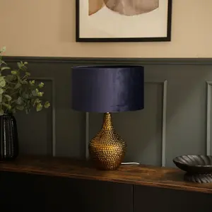 Deshi Metallic Gold Ceramic Table Lamp with Blush Velvet Reni Shade and 6W GLS Warm White Bulb Navy / No