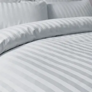 300 Thread Count Cotton Satin Stripe Duvet Cover Set Silver Grey / Super King  - 2  Standard Pillowcases