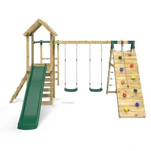 Rebo Wooden Climbing Frame with Swings, Slide, Up & over Climbing wall and Monkey Bars - Dolomite