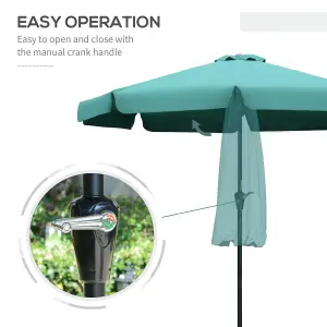 Outsunny 2.7m Patio Umbrella Garden Parasol with Crank, Ruffles, 8 Ribs, Green