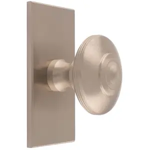 42mm Round Cabinet Door Knob & 76x40mm Matching Backplate - Satin Nickel Handle