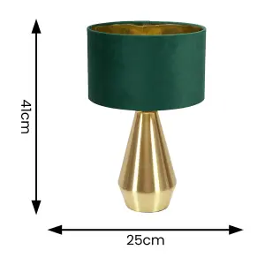 ValueLights Jax Gold Dimmable Touch Table Lamp with Forest Green Velvet with Gold Inner Lamp Shade