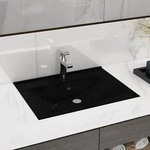 Berkfield Luxury Basin with Faucet Hole Matt Black 60x46 cm Ceramic