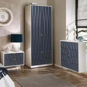 Diamond Ready assembled Modern Matt indigo & white 2 Drawer Tall Double Wardrobe (H)1970mm (W)740mm (D)530mm