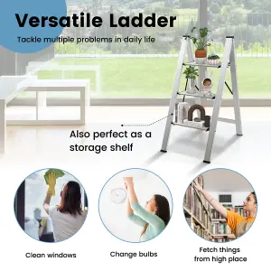 Costway 3 Step Ladder Folding Aluminum Structure Step Stool w/ Wide Anti-Slip Pedal