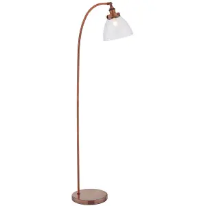 Curved Arm Floor Lamp Aged Copper Tall Free Standing Metal Retro Reading Light