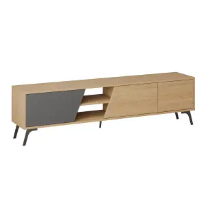 Decortie Fiona Modern TV Unit Multimedia Cabinet with Storage Doors 75" Oak Anthracite Grey 180cm