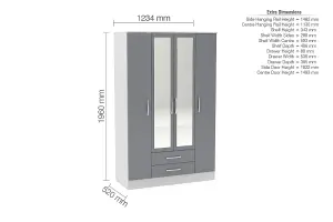 Birlea Lynx 4 Door 2 Drawer Wardrobe With Mirror White & Grey