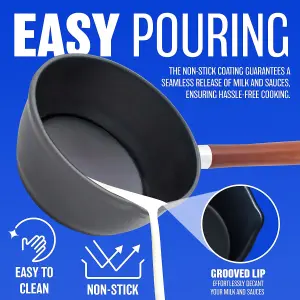 New 14cm Non Stick Milk Pan Boiling Black Cookware Kitchen Wooden Handle