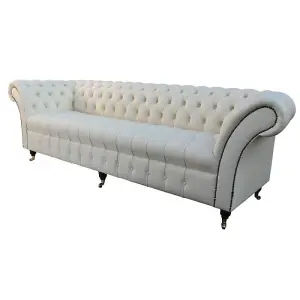 Chesterfield 4 Seater Cream Leather Buttoned Seat Sofa In Balmoral Style