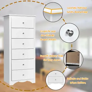 Costway Chest of Drawers Free Standing 6 Drawers Wooden Storage Cabinet W/ Metal Handles