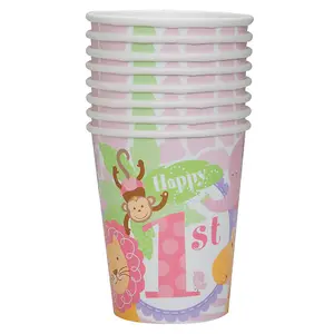 Unique Party Safari 1st Birthday Party Cup (Pack of 8) Pastel/Pink (One Size)