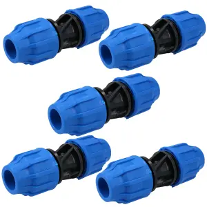 20 x 20mm MDPE Straight Pipe Compression Fitting Coupling Connector 5 Pack