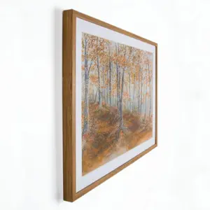 Amber Woodland Countryside Landscape Wood Stained Brown Framed Print