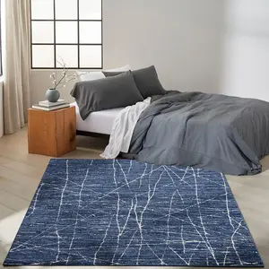 Blue Ivory Abstract Luxurious Modern Easy to Clean Rug for Bedroom & Living Room-160cm X 221cm