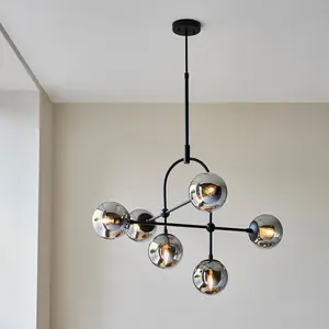 Luminosa Trieste Globe Pendant Ceiling Light Matt Black, Smoked Mirror Glass