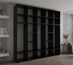 Stylish Black Inova 3 Hinged Door Wardrobe W2500mm H2370mm D470mm - Modern Storage with Gold Vertical Handles