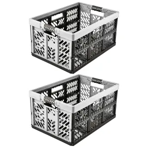 Keeeper Set of 2 Extra Strong Folding Box 45 Litre with Soft-Touch Handles - Light Grey