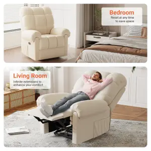 Electric Recline Sofa Chair for Adults with USB Port,Comfy Teddy Fleece Adjustable, Beige White