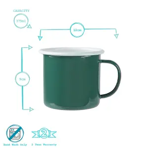 Argon Tableware - Coloured Enamel Mugs - 375ml - Pack of 6 - Green