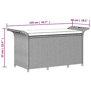 Berkfield Garden Bench with Cushion Grey 116x46x57 cm Poly Rattan